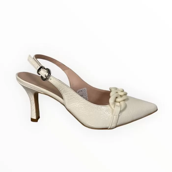 Marco Moreo High Heels- Off White Patent Leather Sling Back